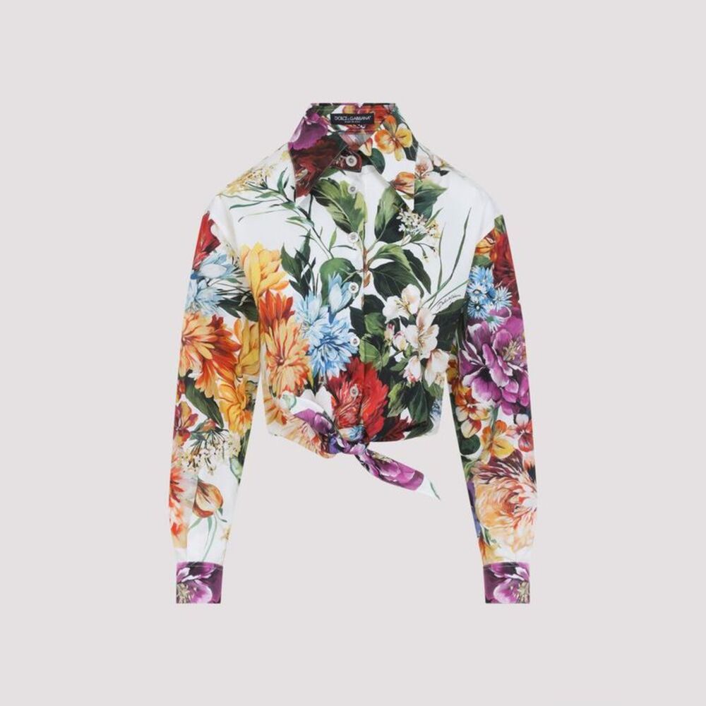 DOLCE & GABBANA Floral Print Cropped Tie-Front Long-Sleeve Shirt Women - Picture 2 of 4